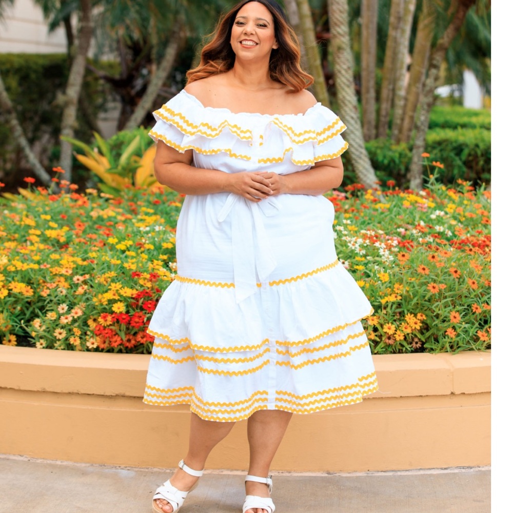 Lisa Marie Fernandez Target Dress Women's Medium White Yellow Linen Cottagecore